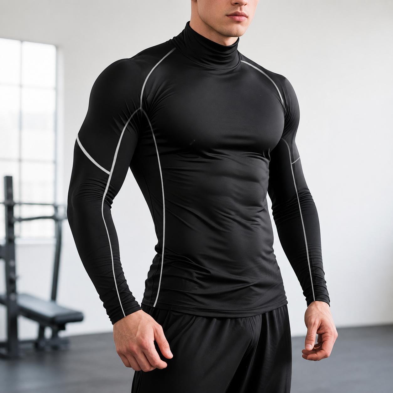 Long Sleeve High Collar Compression Shirt for Men