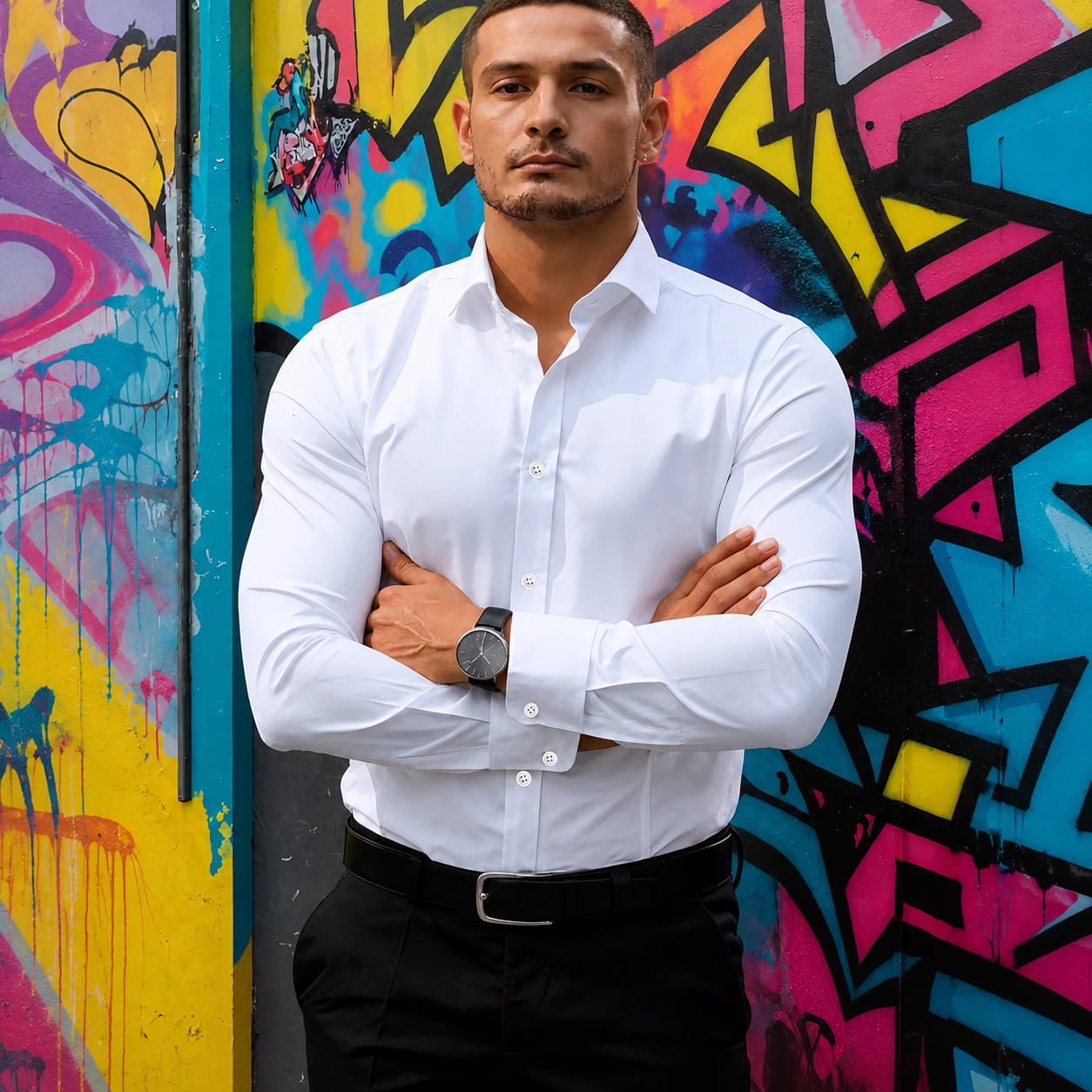 Slim Fit Stretch Long Sleeve Button Up Shirt for Men