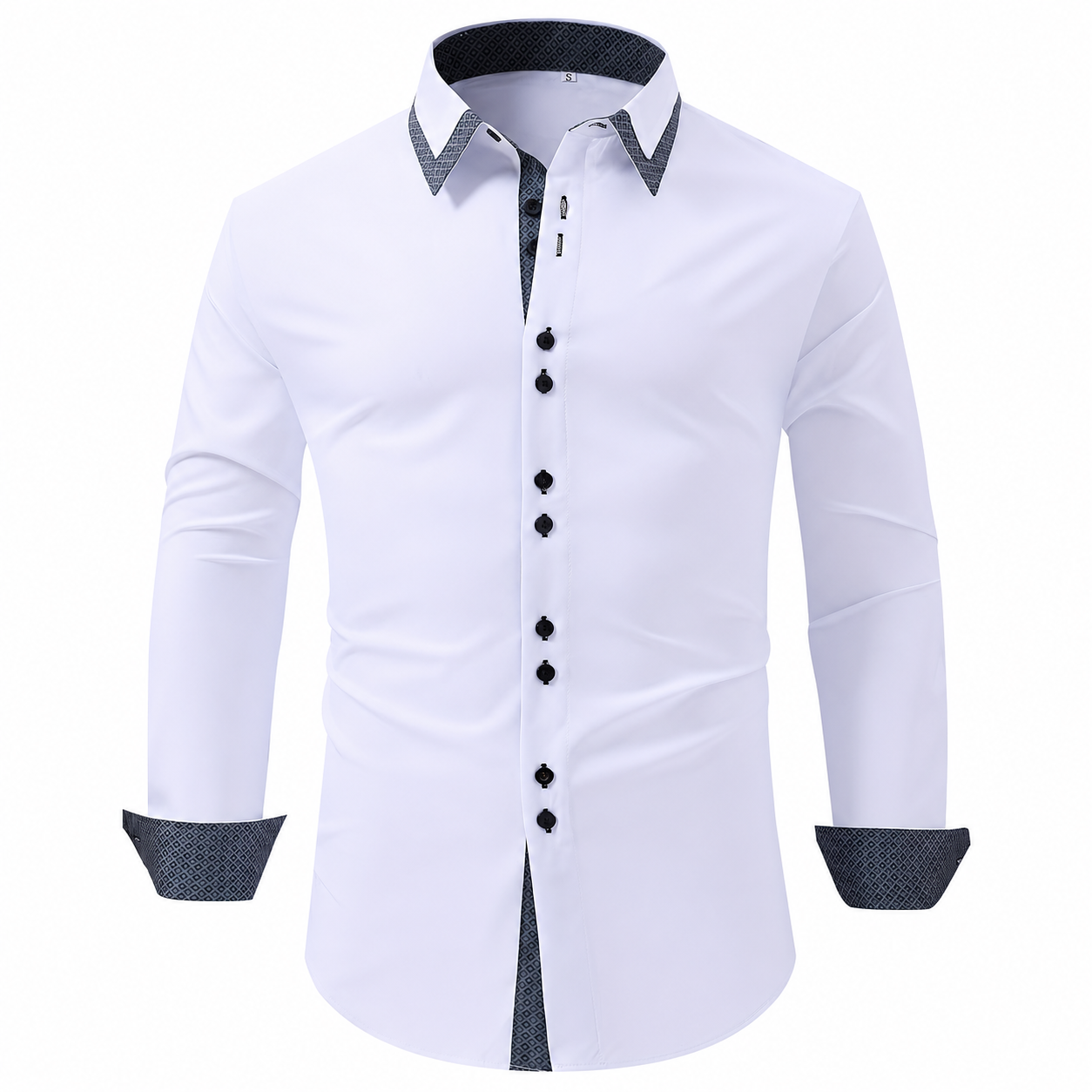 Contrast Trim Button Up Long Sleeve Business Shirt for Men