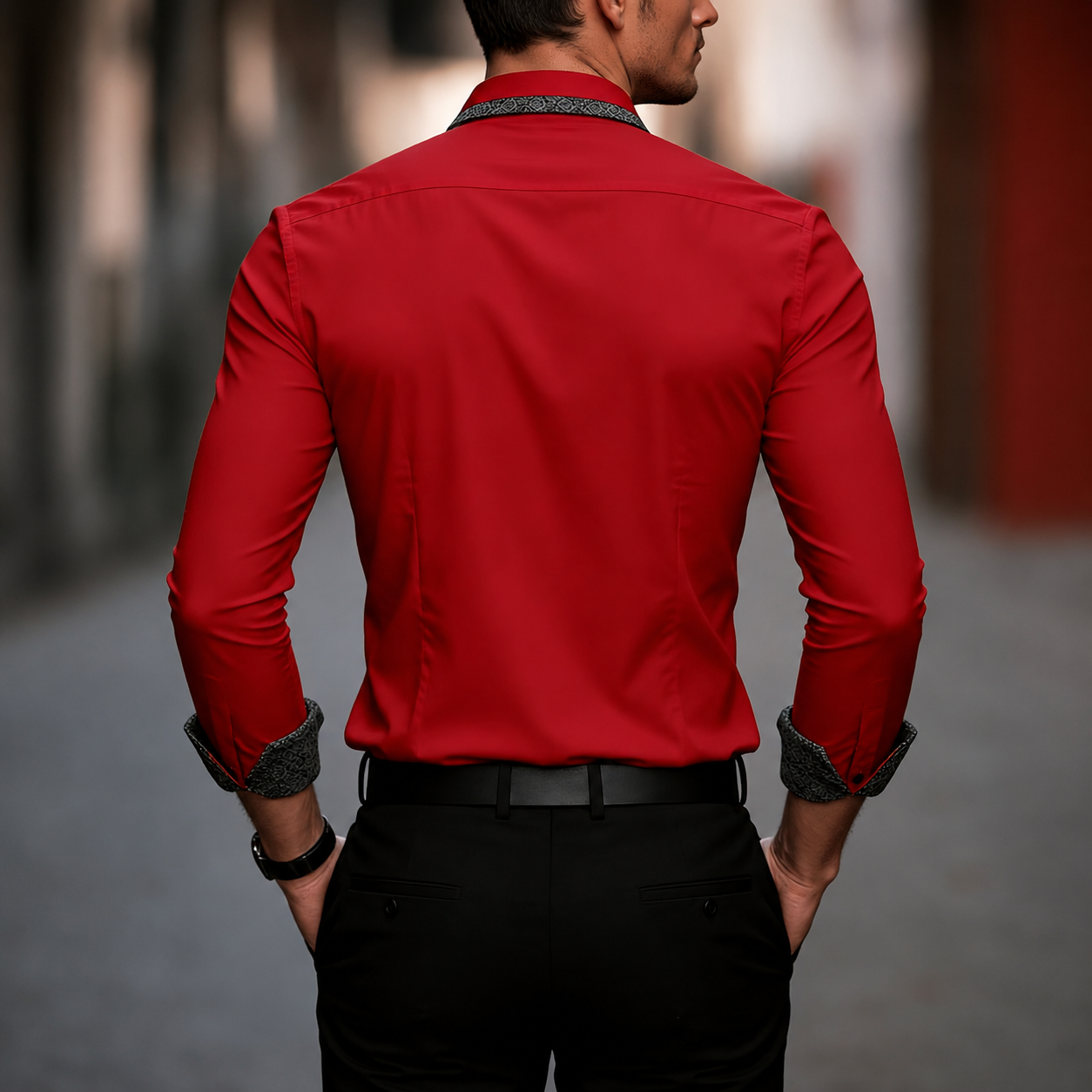 Contrast Trim Button Up Long Sleeve Business Shirt for Men