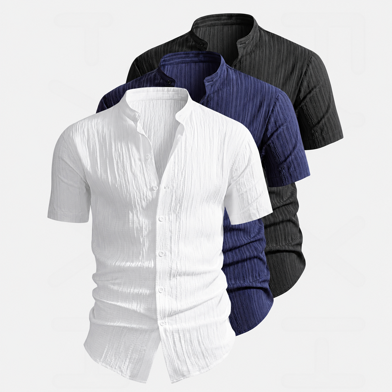 Pack of 3 Lightweight Short Sleeve Mandarin Collar Shirt for Men