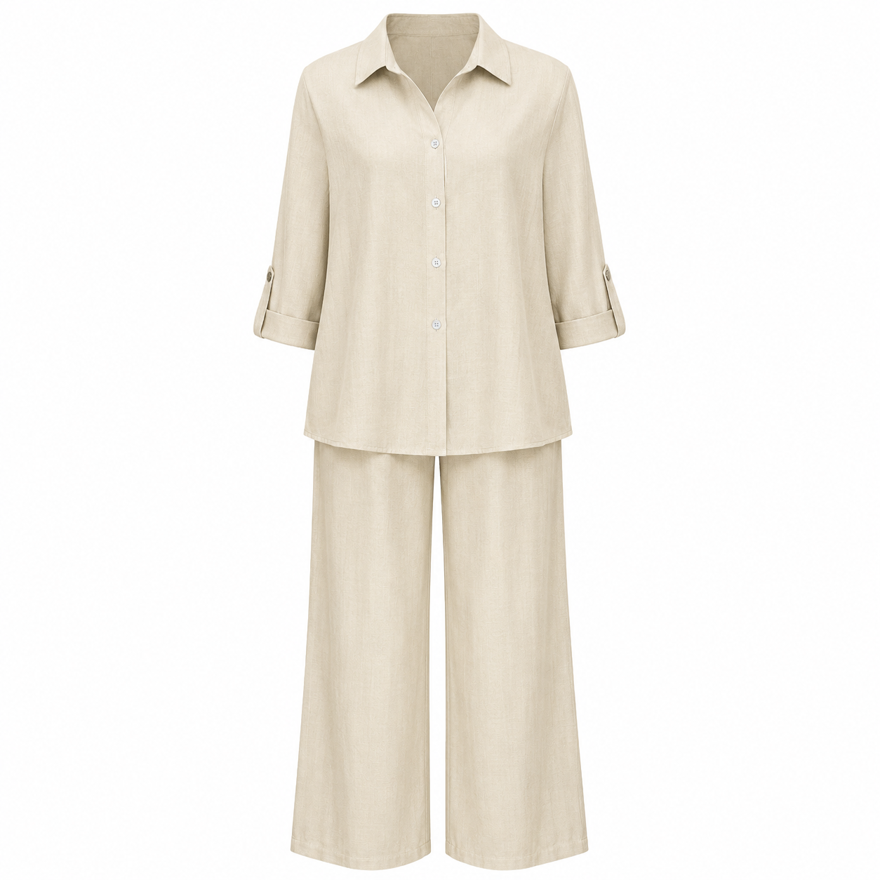Summer Linen Matching Outfit With Wide Pants For Women