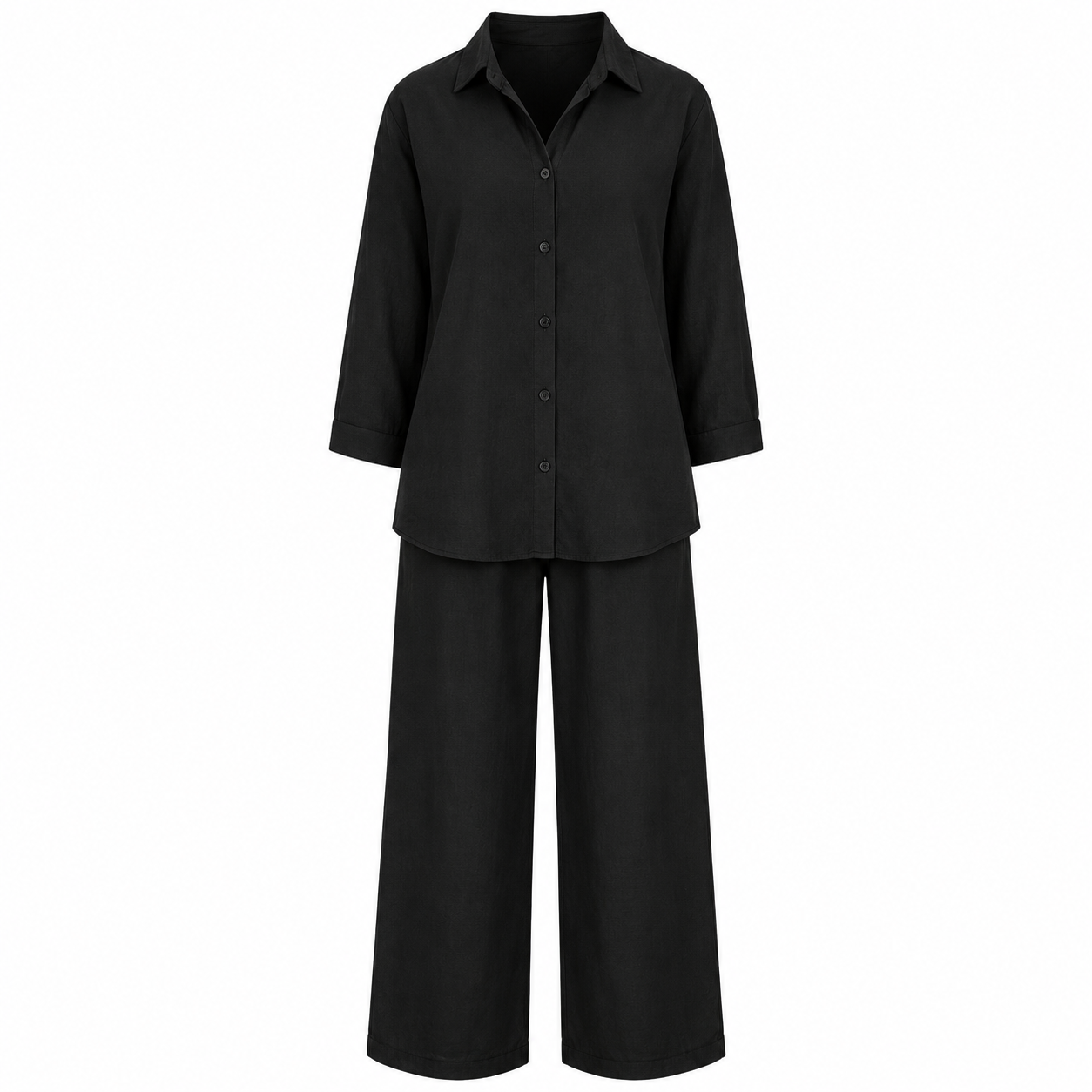 Summer Linen Matching Outfit With Wide Pants For Women