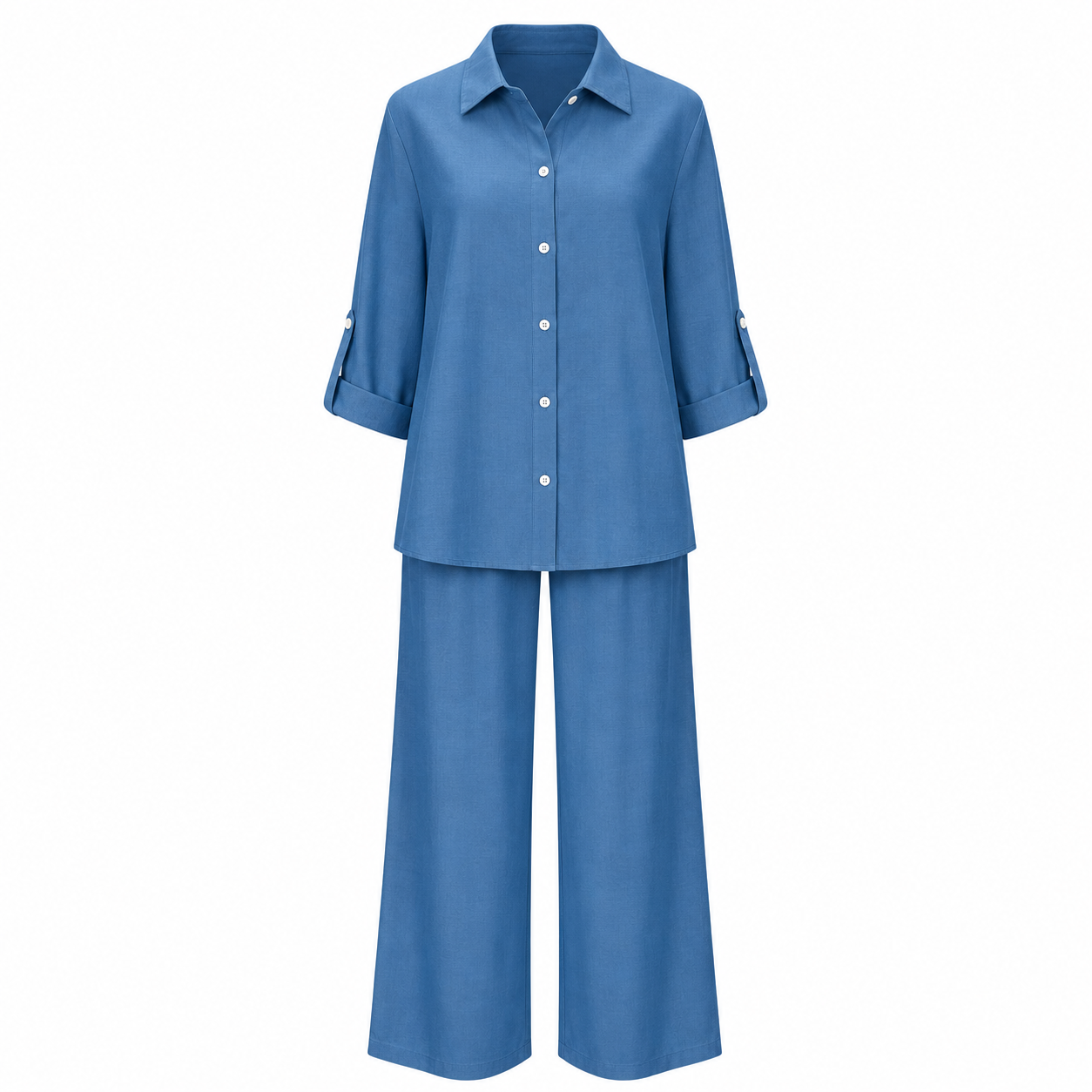 Summer Linen Matching Outfit With Wide Pants For Women