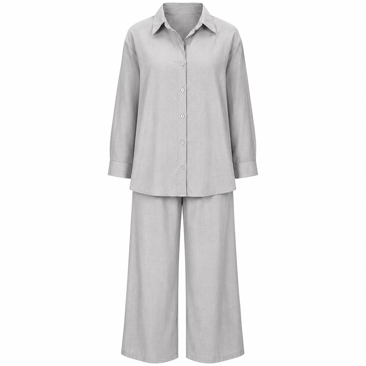 Summer Linen Matching Outfit With Wide Pants For Women