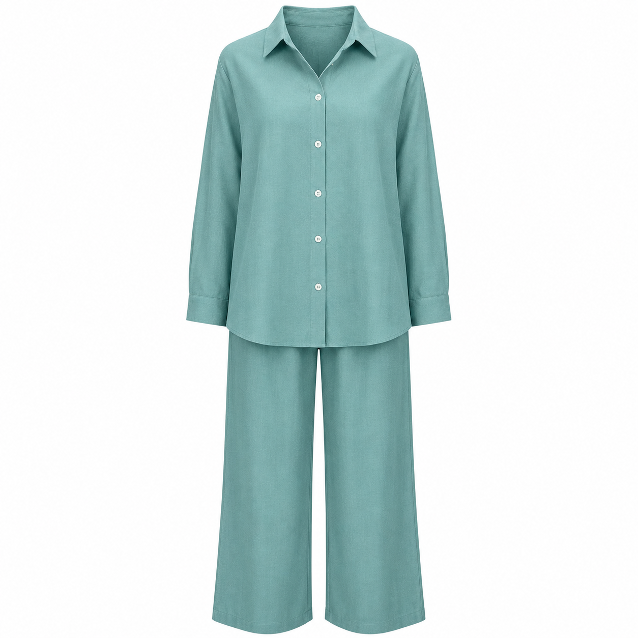 Summer Linen Matching Outfit With Wide Pants For Women