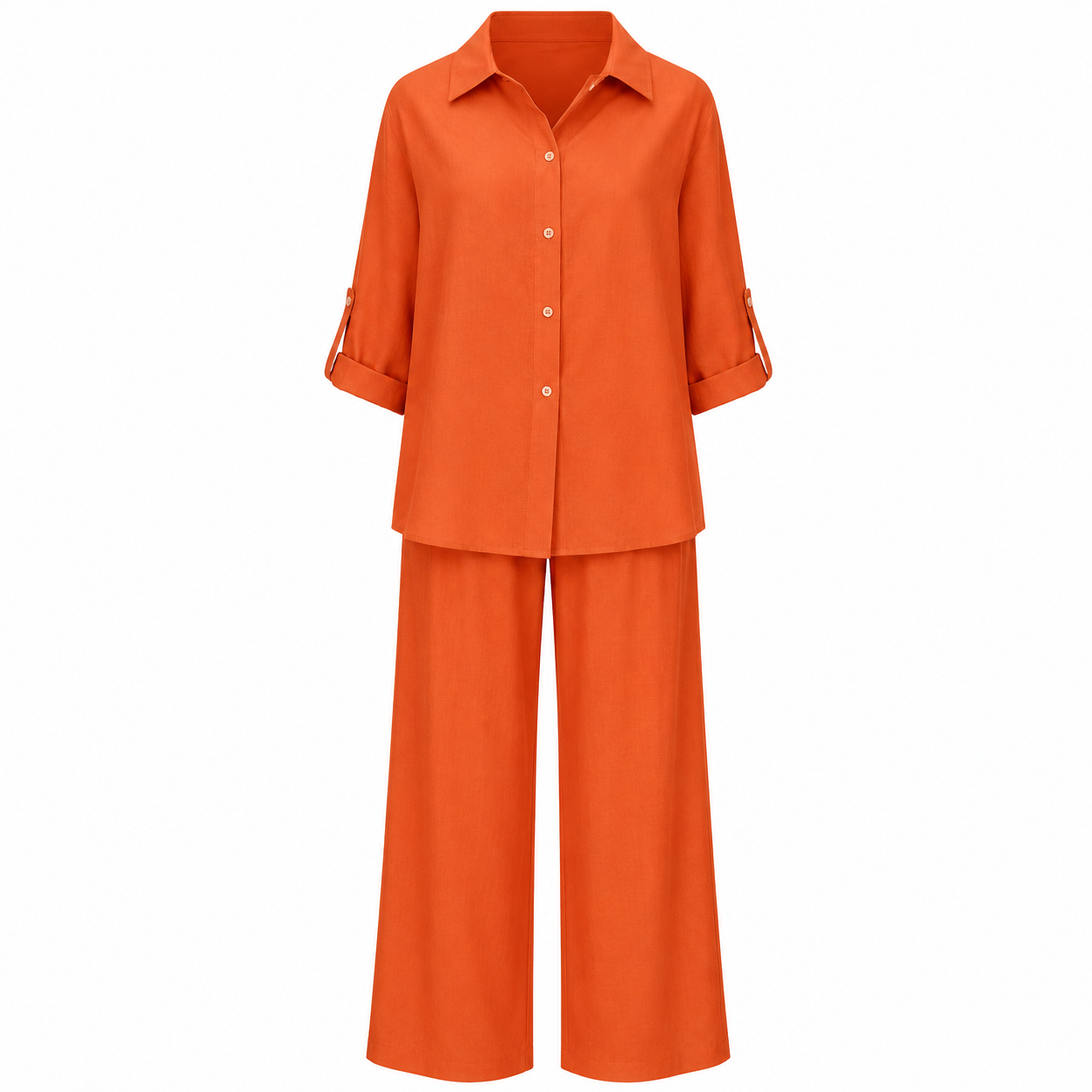 Summer Linen Matching Outfit With Wide Pants For Women