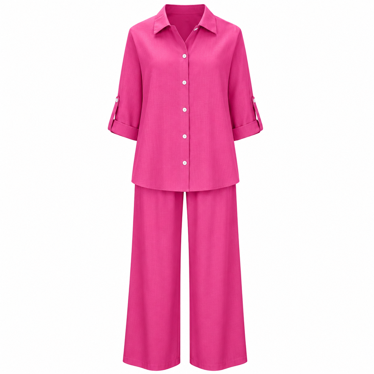 Summer Linen Matching Outfit With Wide Pants For Women