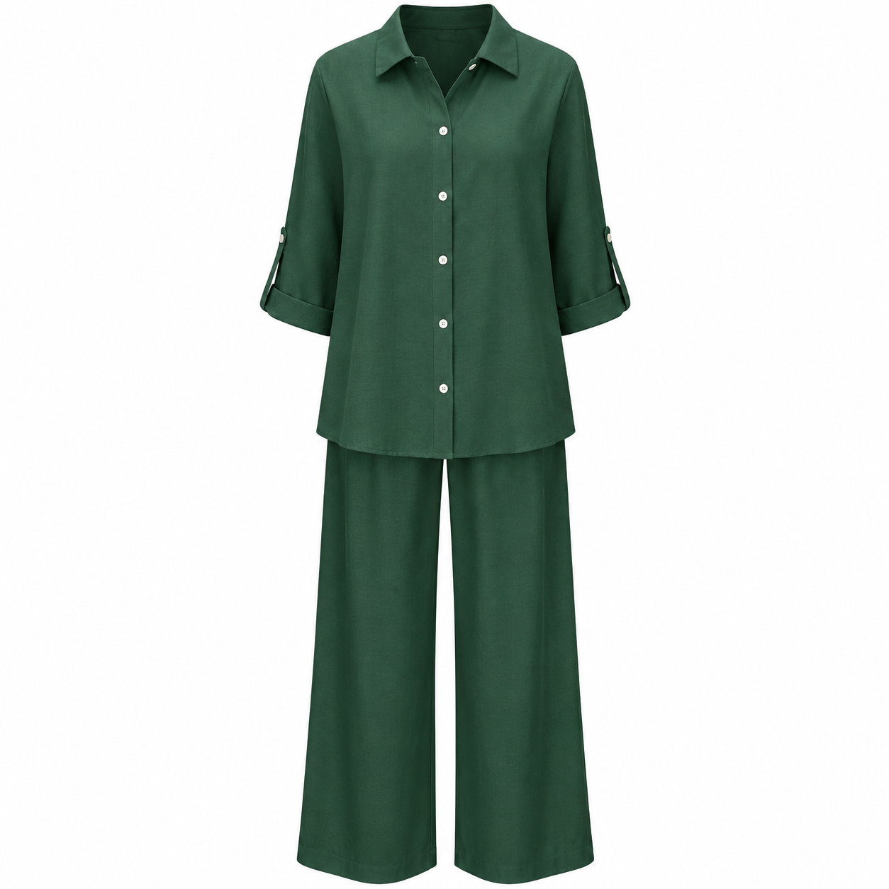 Summer Linen Matching Outfit With Wide Pants For Women