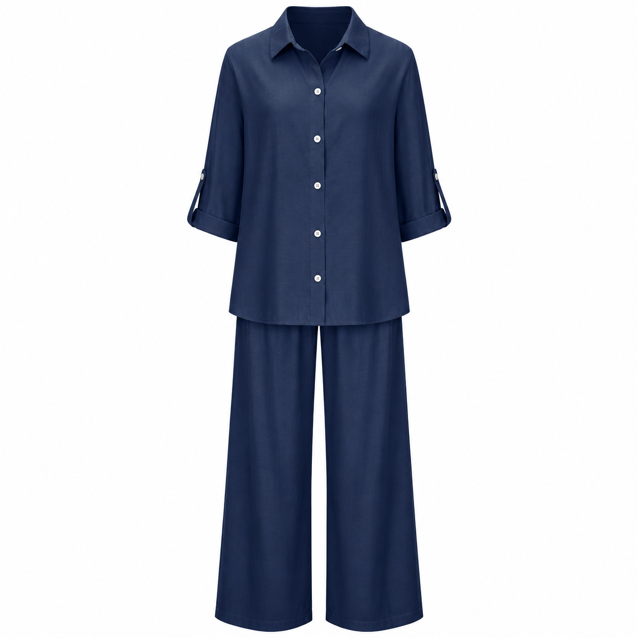 Summer Linen Matching Outfit With Wide Pants For Women