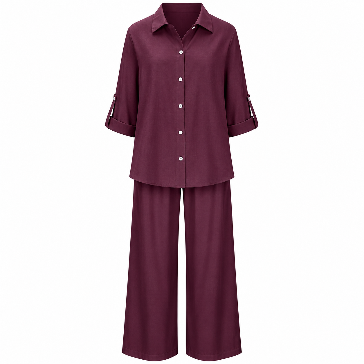 Summer Linen Matching Outfit With Wide Pants For Women