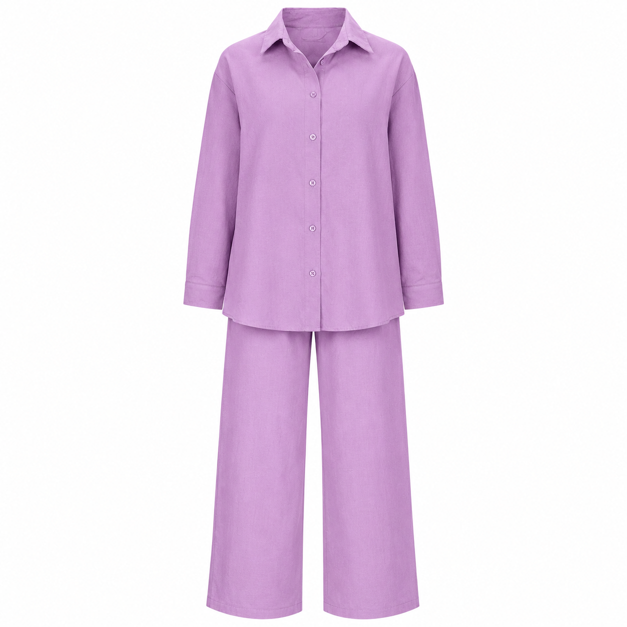 Summer Linen Matching Outfit With Wide Pants For Women