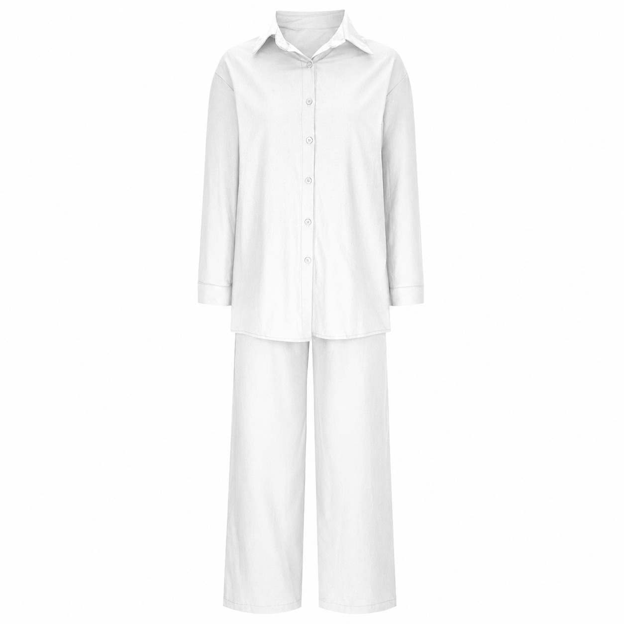 Summer Linen Matching Outfit With Wide Pants For Women