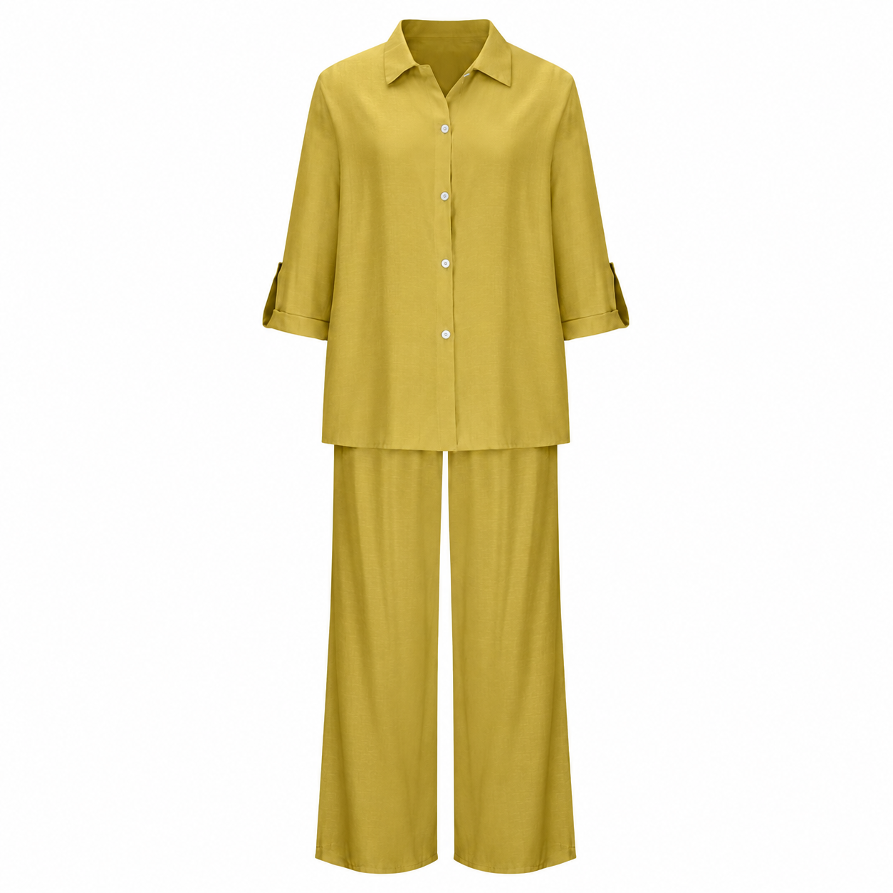 Summer Linen Matching Outfit With Wide Pants For Women