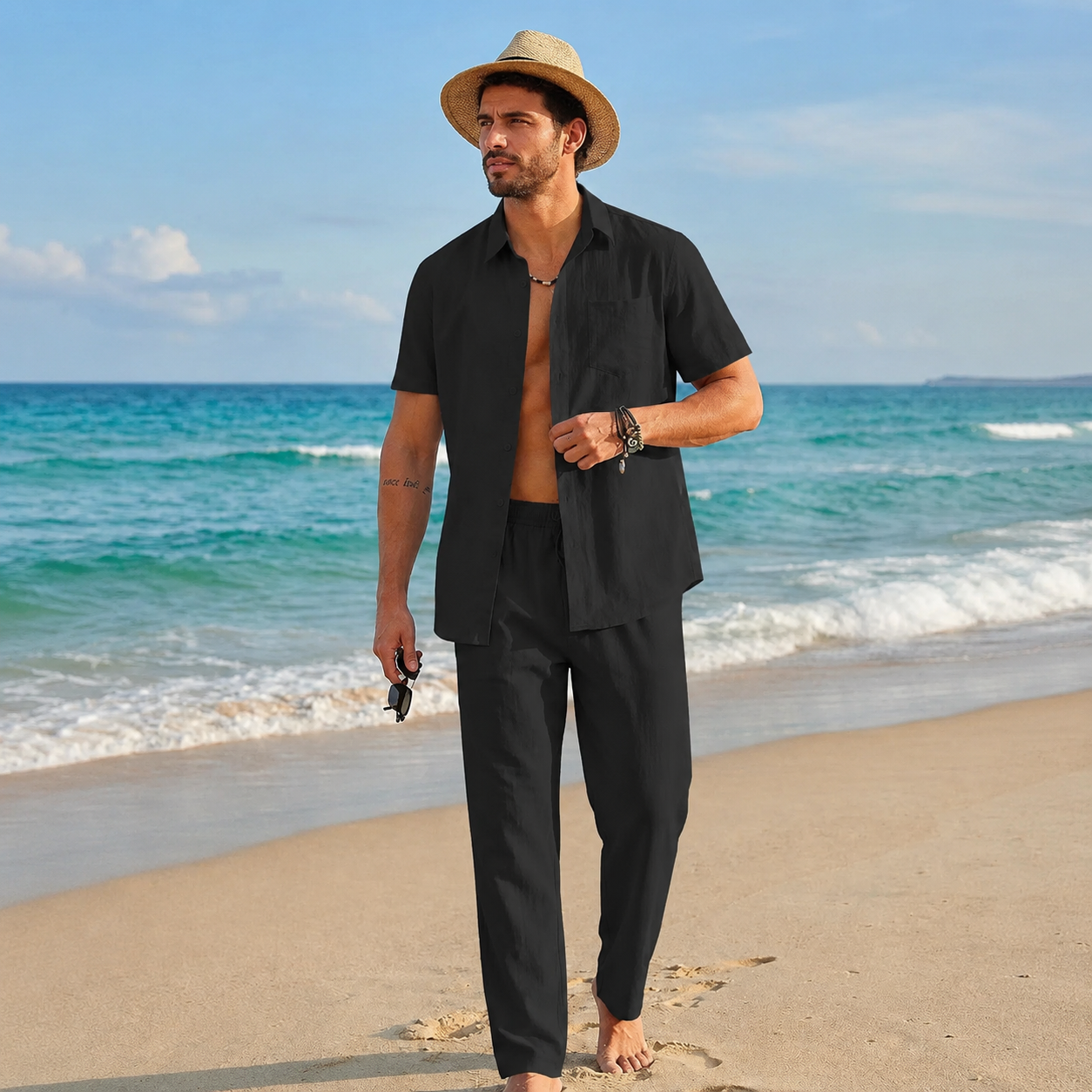 Casual Beach Shorts And Shirt Outfit Set For Men