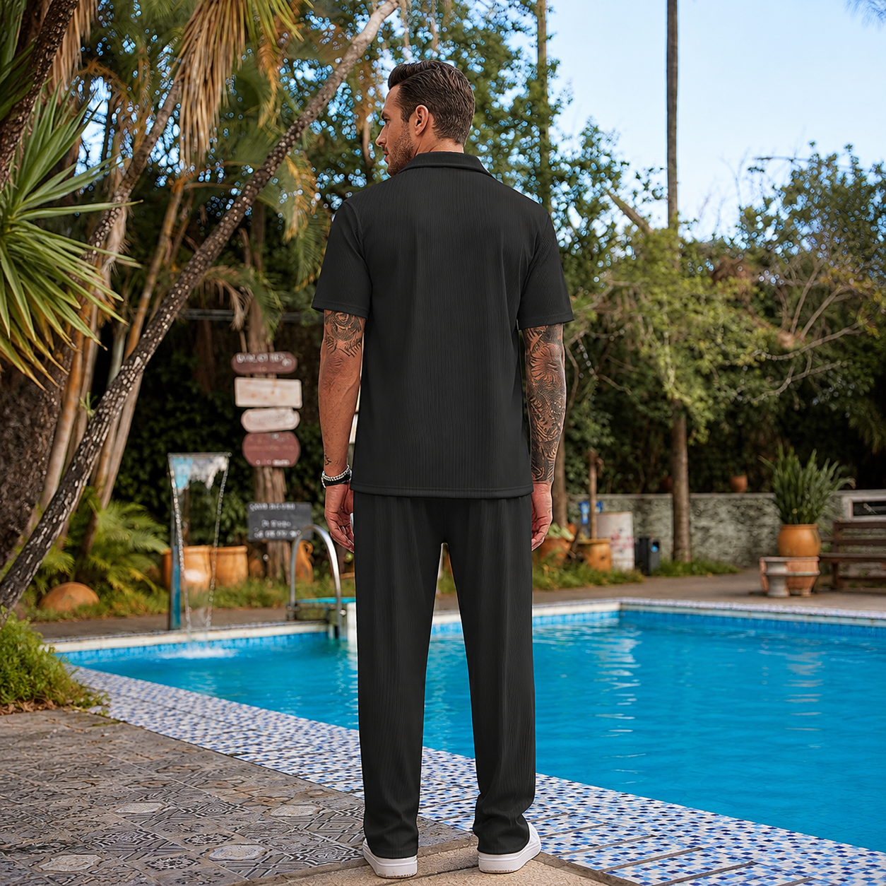 Short Sleeve Button Down Shirt And Short Set For Men