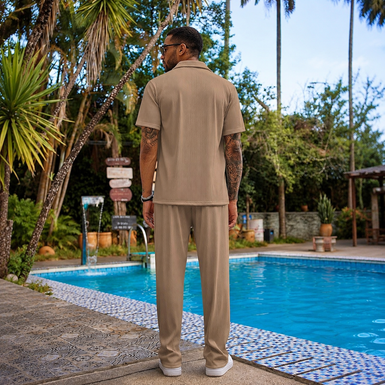 Short Sleeve Button Down Shirt And Short Set For Men
