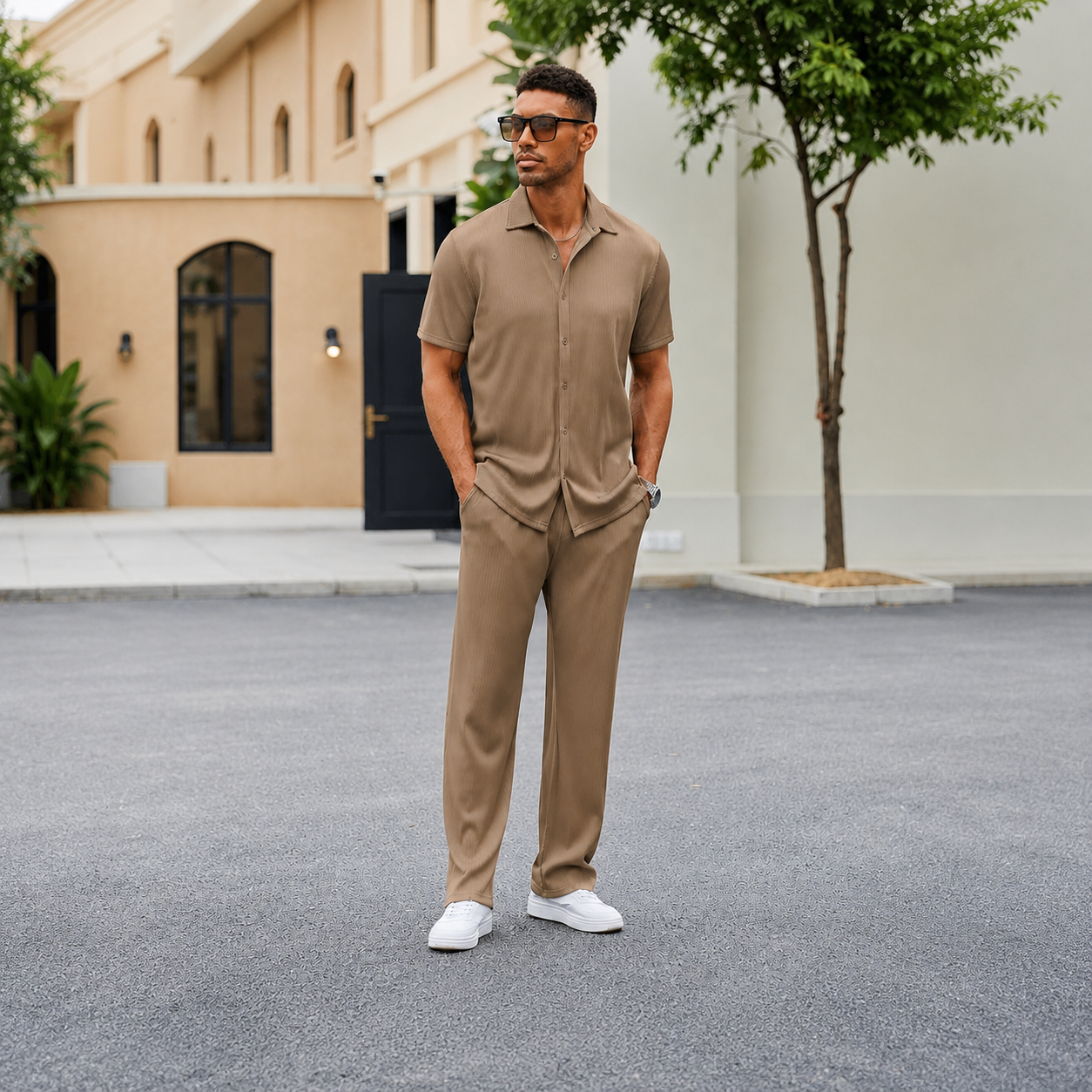 Short Sleeve Button Down Shirt And Short Set For Men