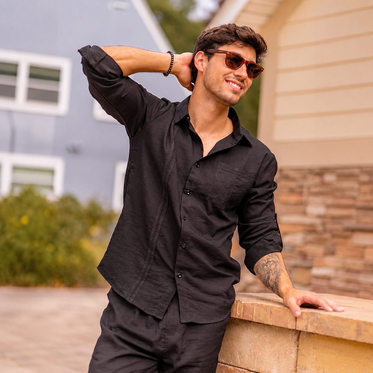 Summer Down Pant And Long Sleeve Shirt Set For Men