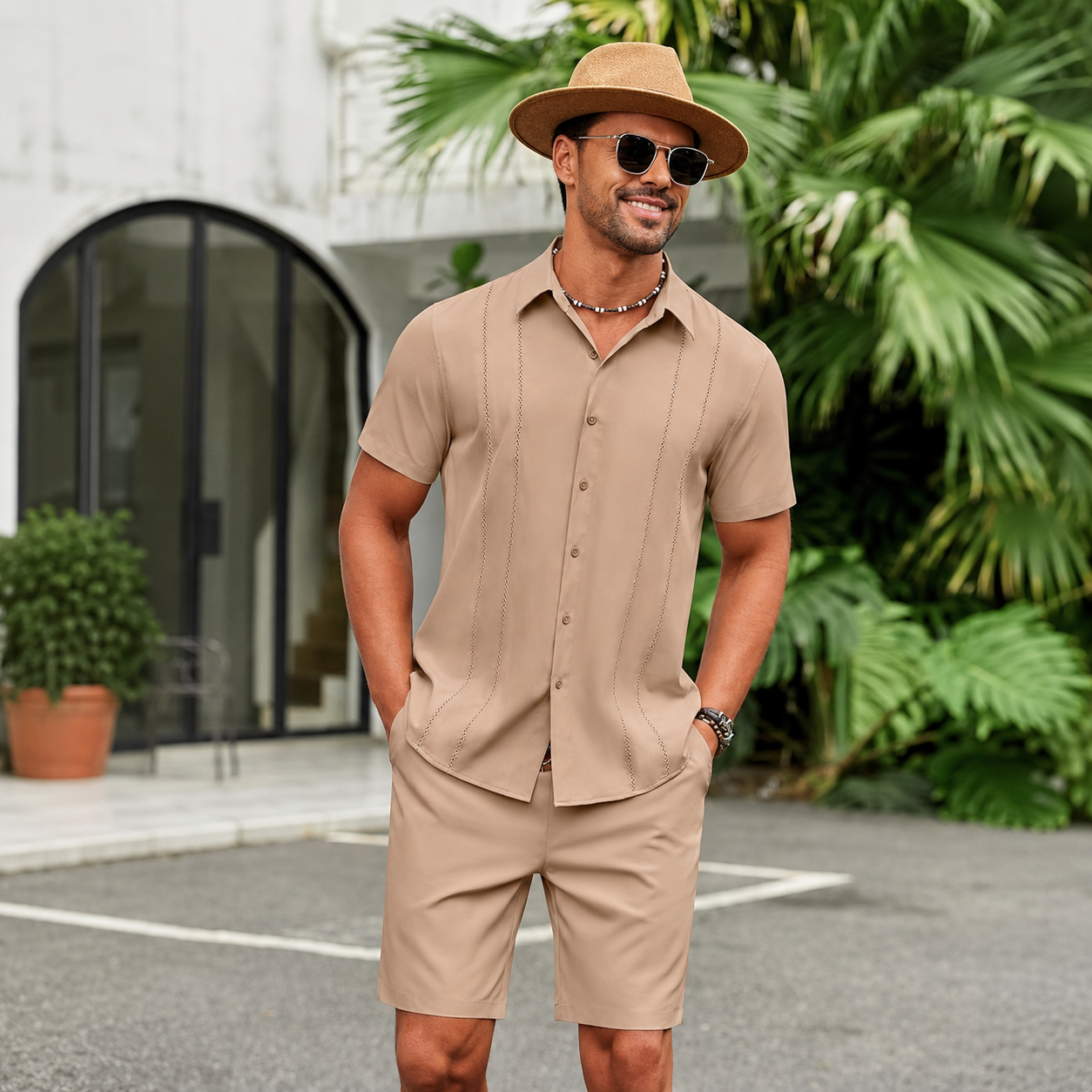 Summer Casual Beach Shorts And Shirt Set For Men