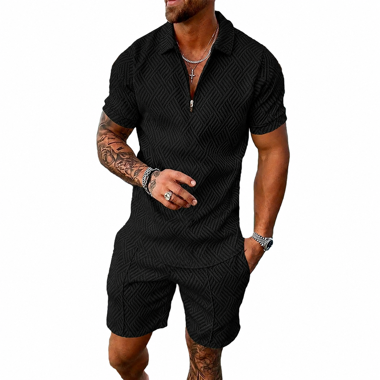 2 Pieces Summer Polo Shirt And Shorts Track Suit Set For Men
