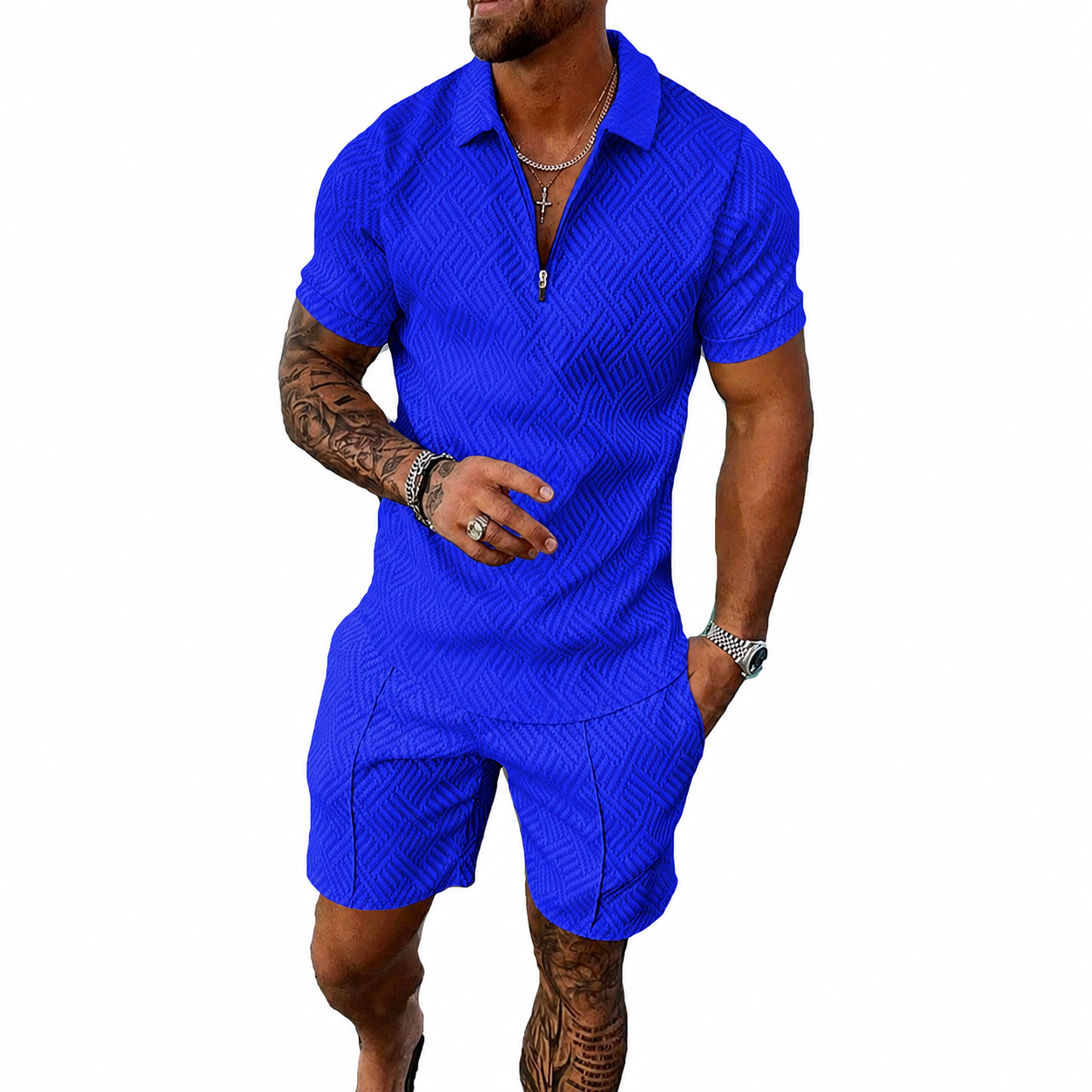 2 Pieces Summer Polo Shirt And Shorts Track Suit Set For Men