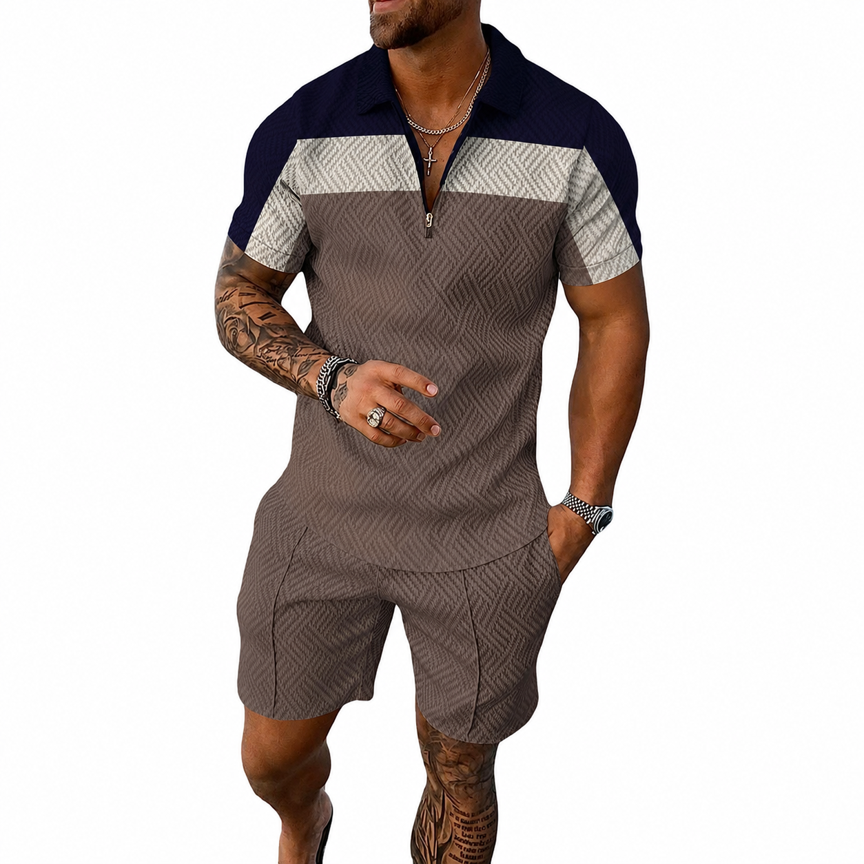 2 Pieces Summer Polo Shirt And Shorts Track Suit Set For Men