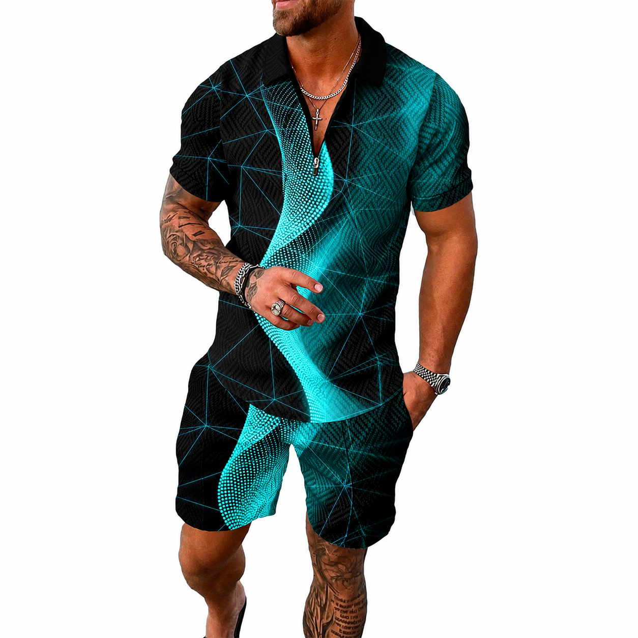 2 Pieces Summer Polo Shirt And Shorts Track Suit Set For Men