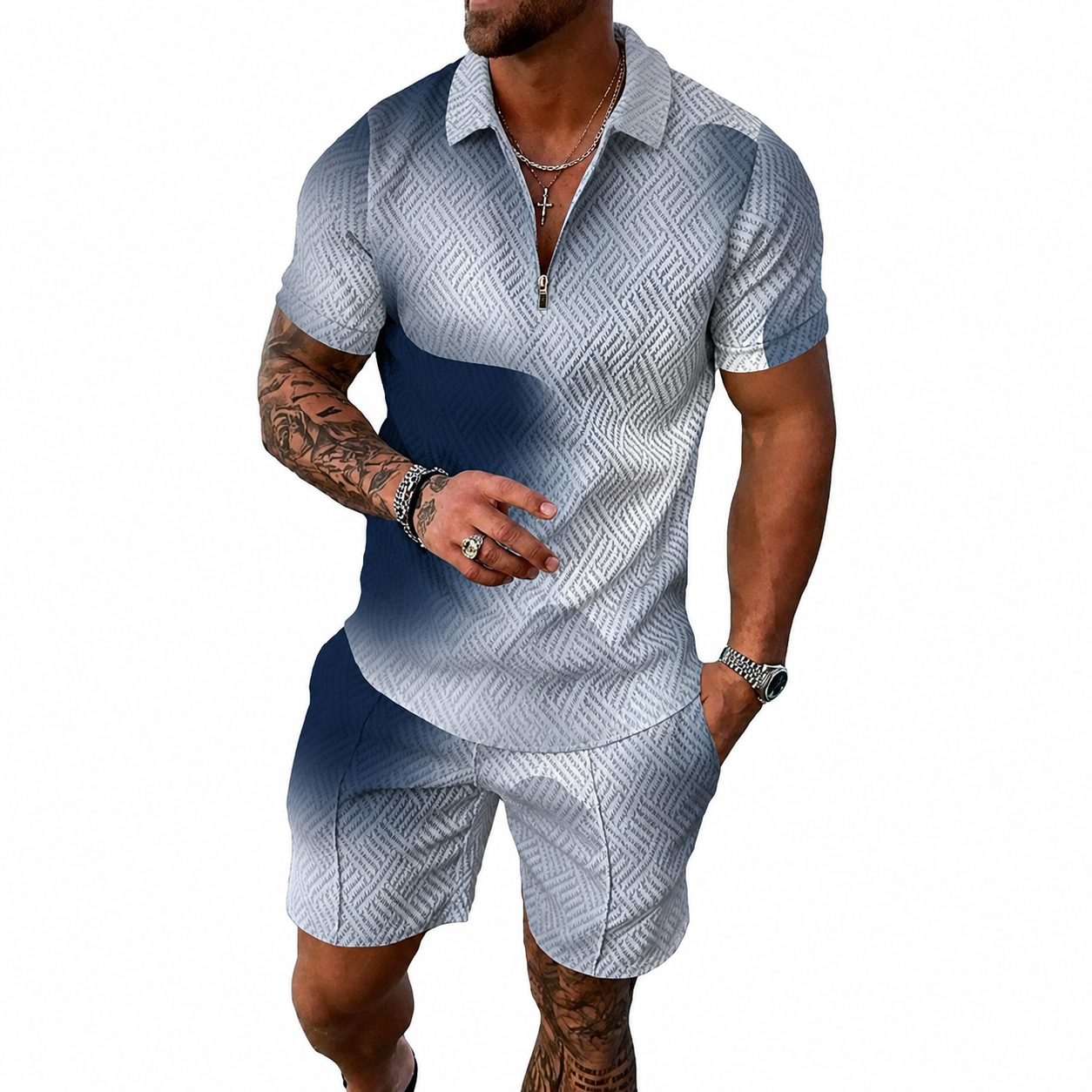 2 Pieces Summer Polo Shirt And Shorts Track Suit Set For Men