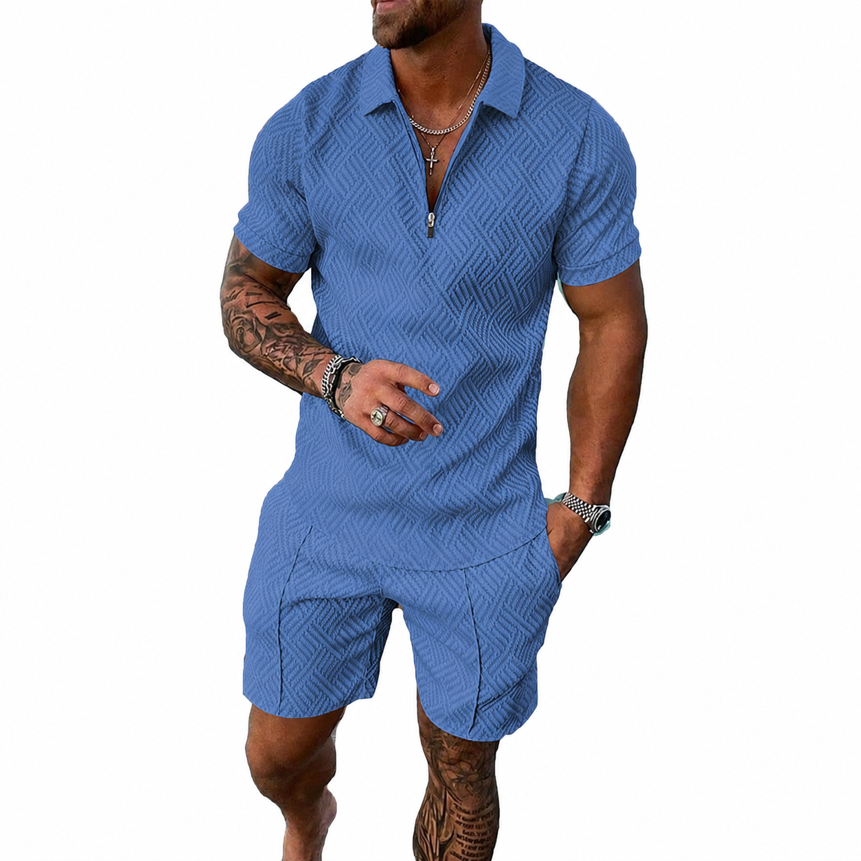 2 Pieces Summer Polo Shirt And Shorts Track Suit Set For Men