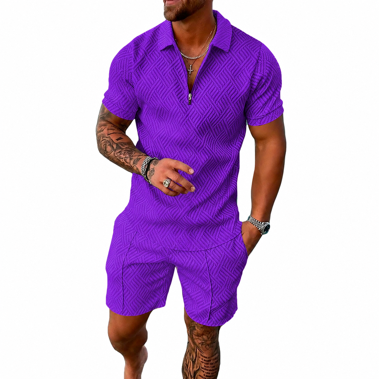 2 Pieces Summer Polo Shirt And Shorts Track Suit Set For Men