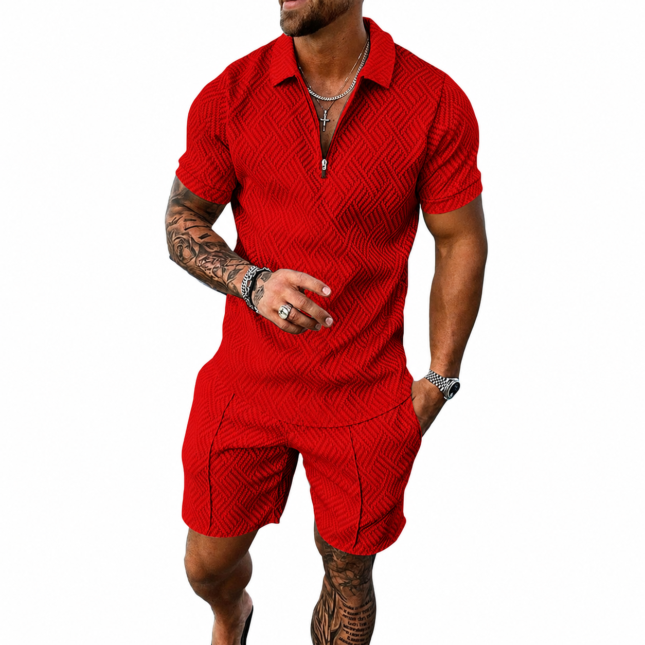 2 Pieces Summer Polo Shirt And Shorts Track Suit Set For Men