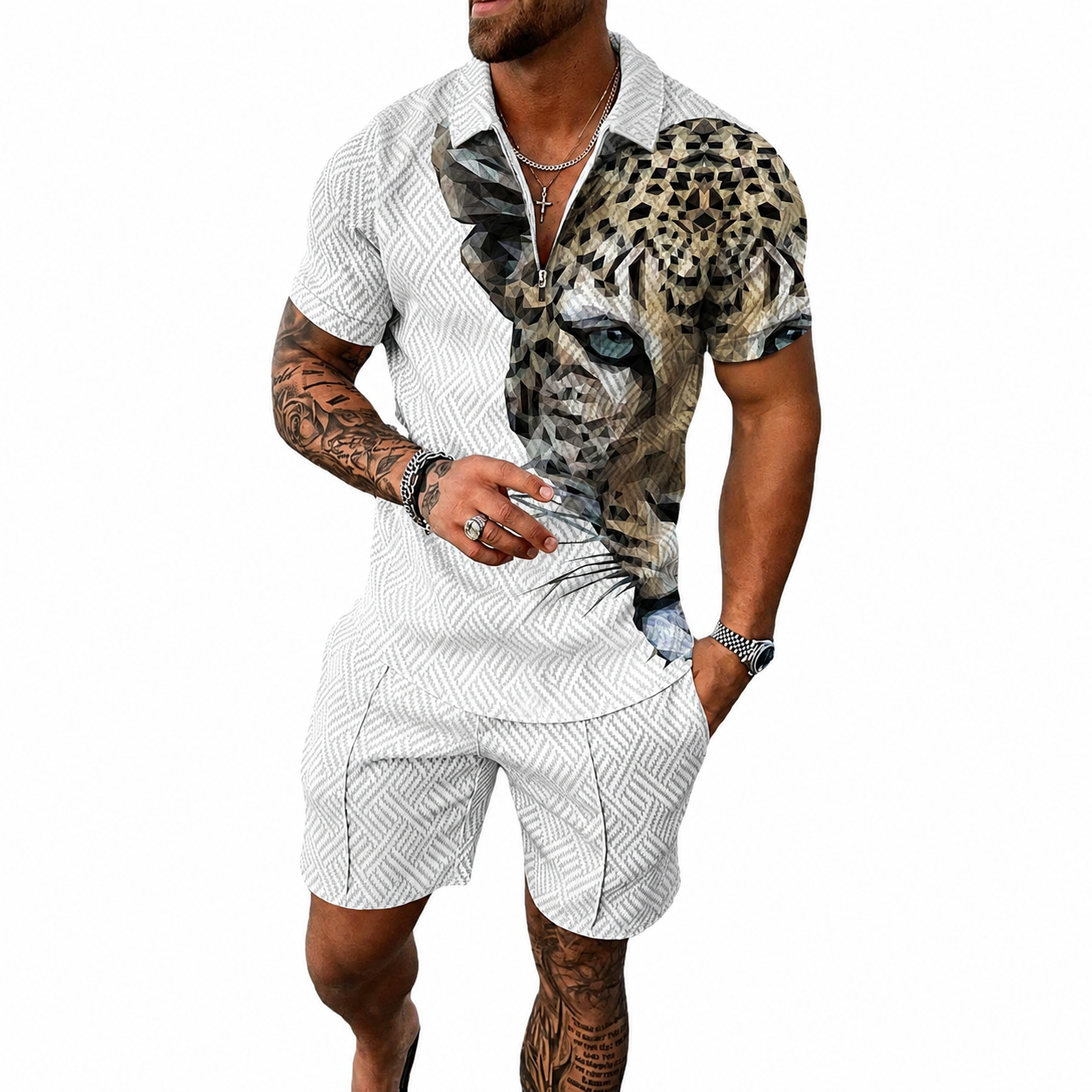 2 Pieces Summer Polo Shirt And Shorts Track Suit Set For Men