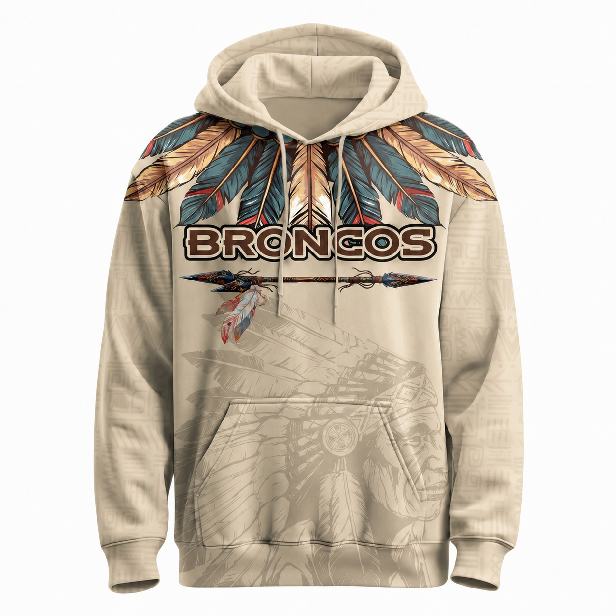 Denver Broncos Printed With Heritage Feather Design Hoodie