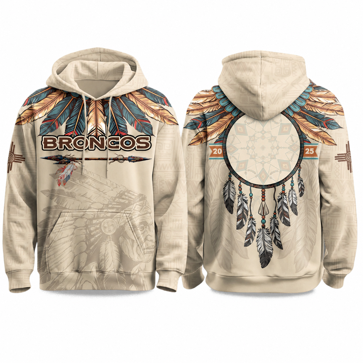 Denver Broncos Printed With Heritage Feather Design Hoodie