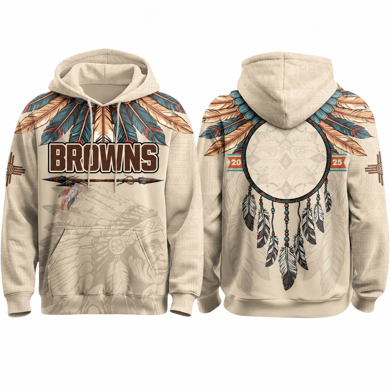 Cleveland Browns Football Themed Graphic Hoodie With Long Sleeve