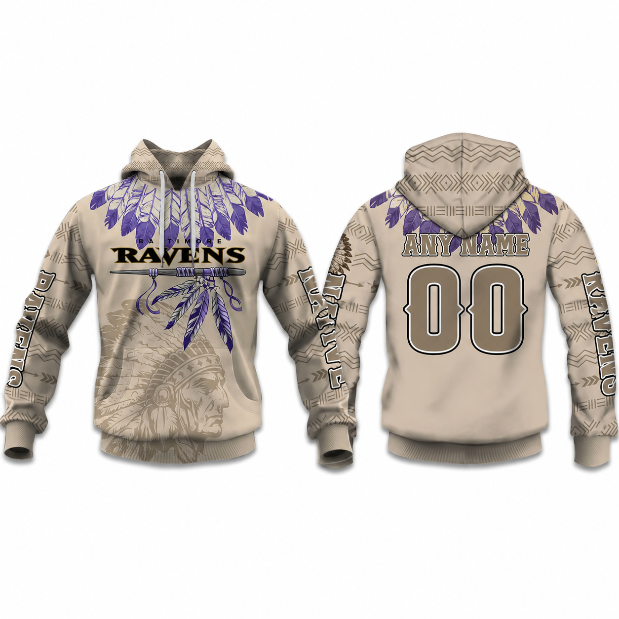 Personalized Native Heritage Themed Baltimore Ravens Football Fan Hoodie