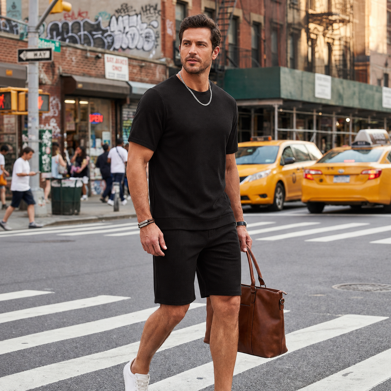 2 Pieces Casual Waffle Short Sleeve Shirt and Short Lounge Set