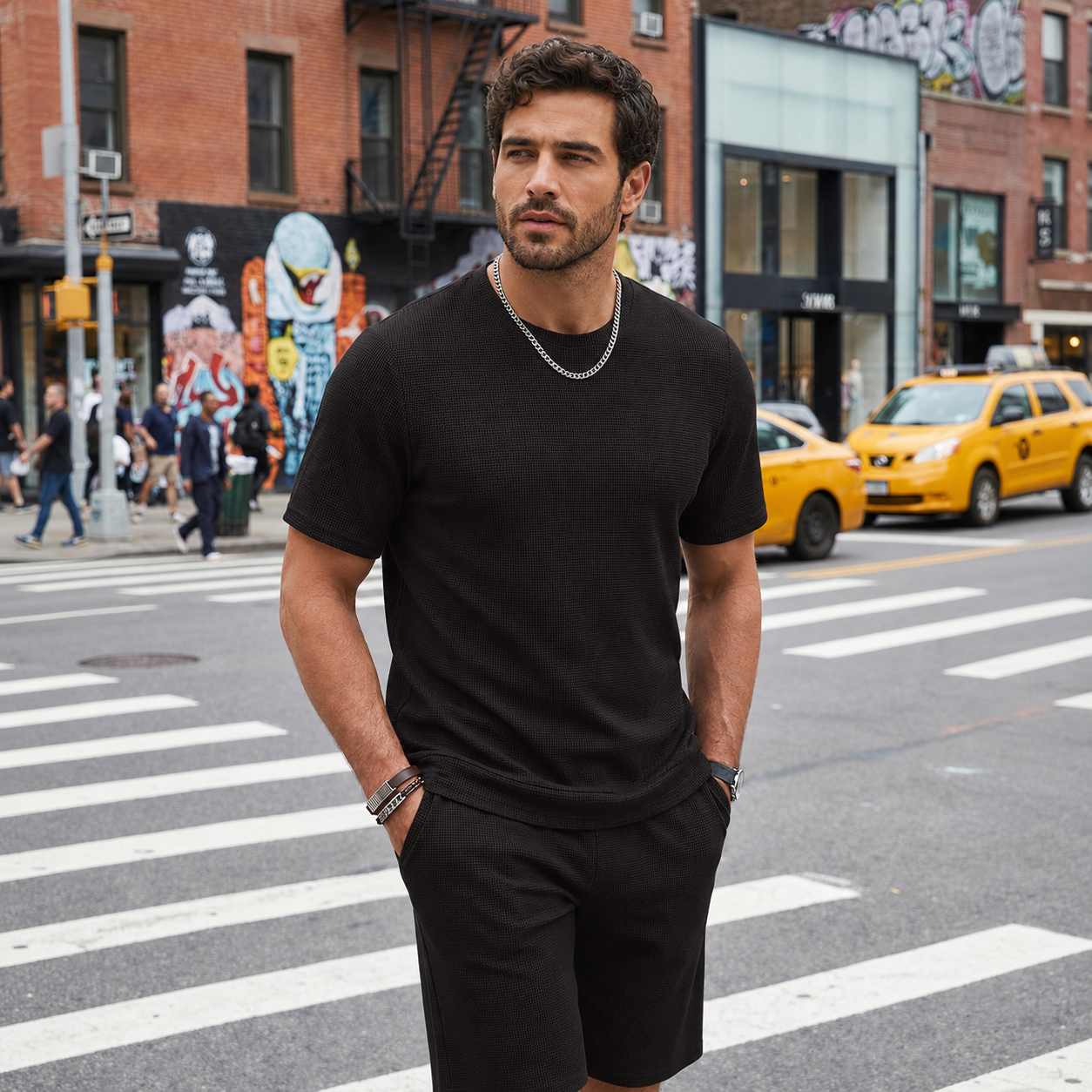 2 Pieces Casual Waffle Short Sleeve Shirt and Short Lounge Set