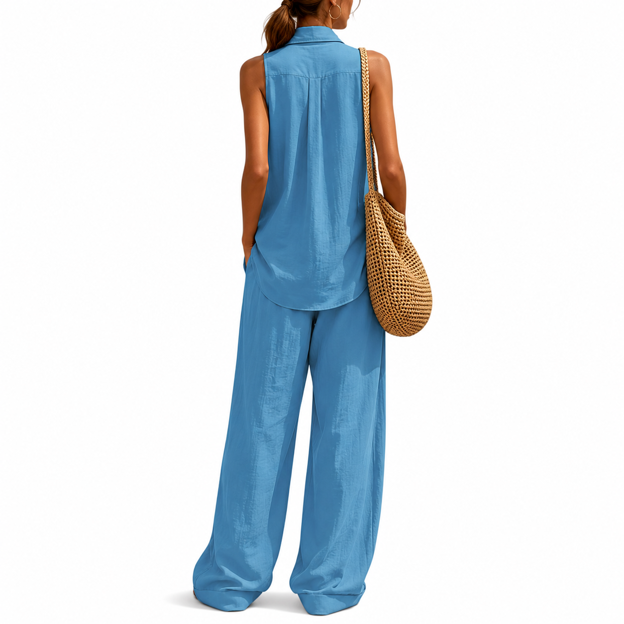 Sleeveless Halter Lounge Set for Women with Flowy Pants