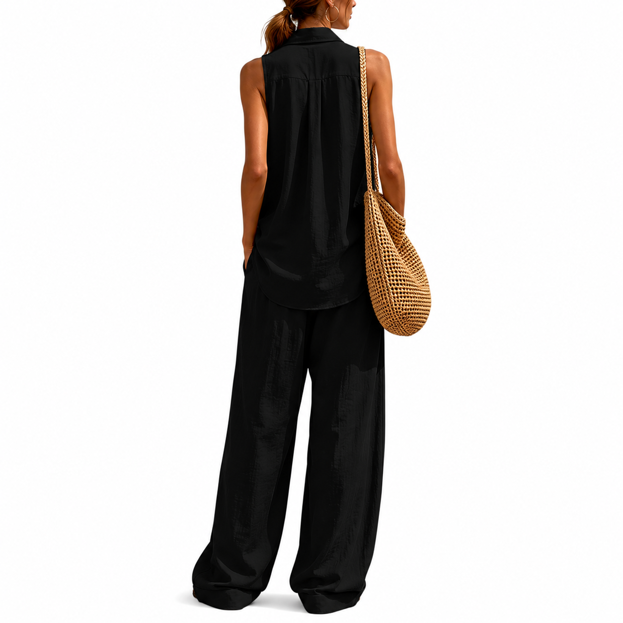 Sleeveless Halter Lounge Set for Women with Flowy Pants