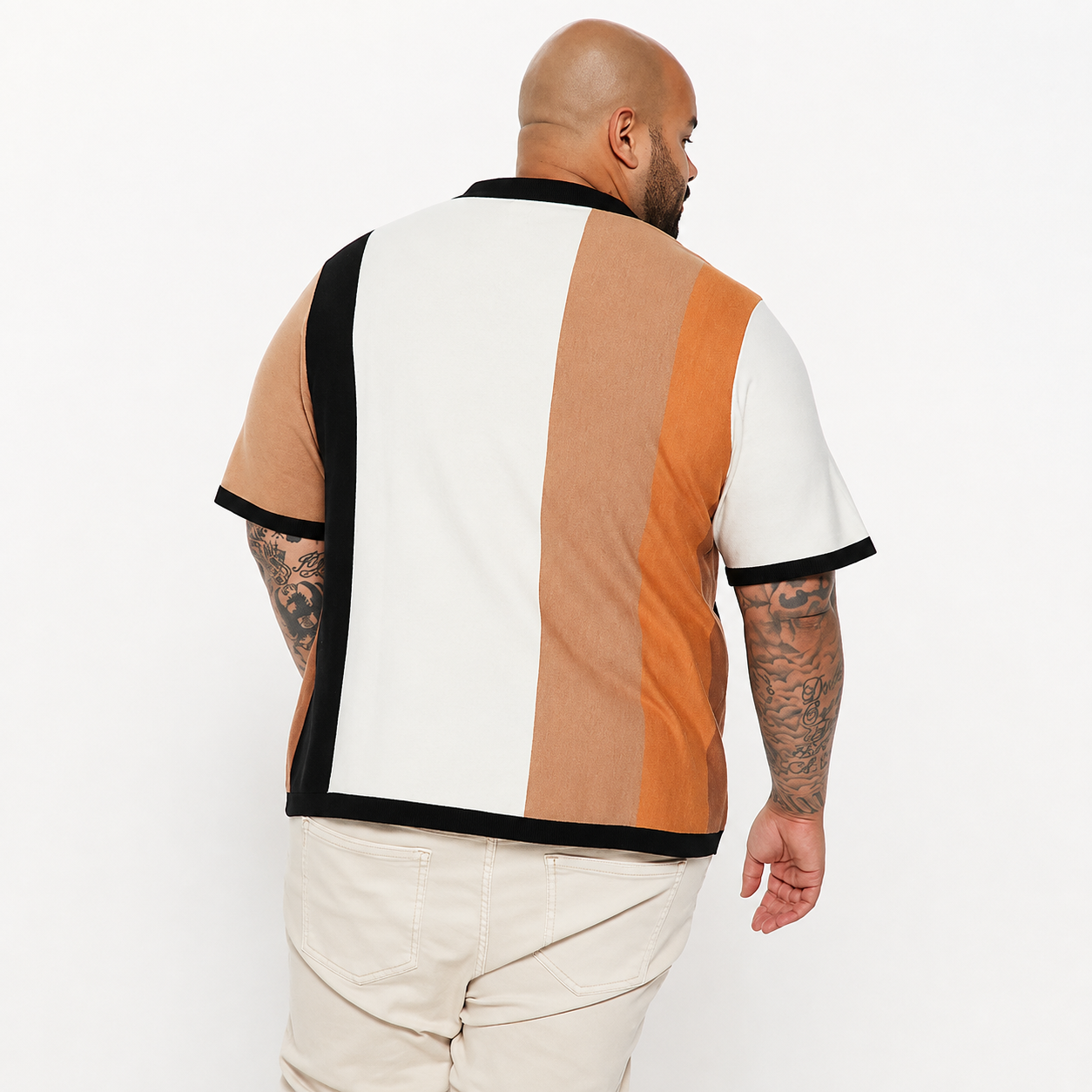 Modern Panel Design Short Sleeve Knit Polo T Shirt for Men