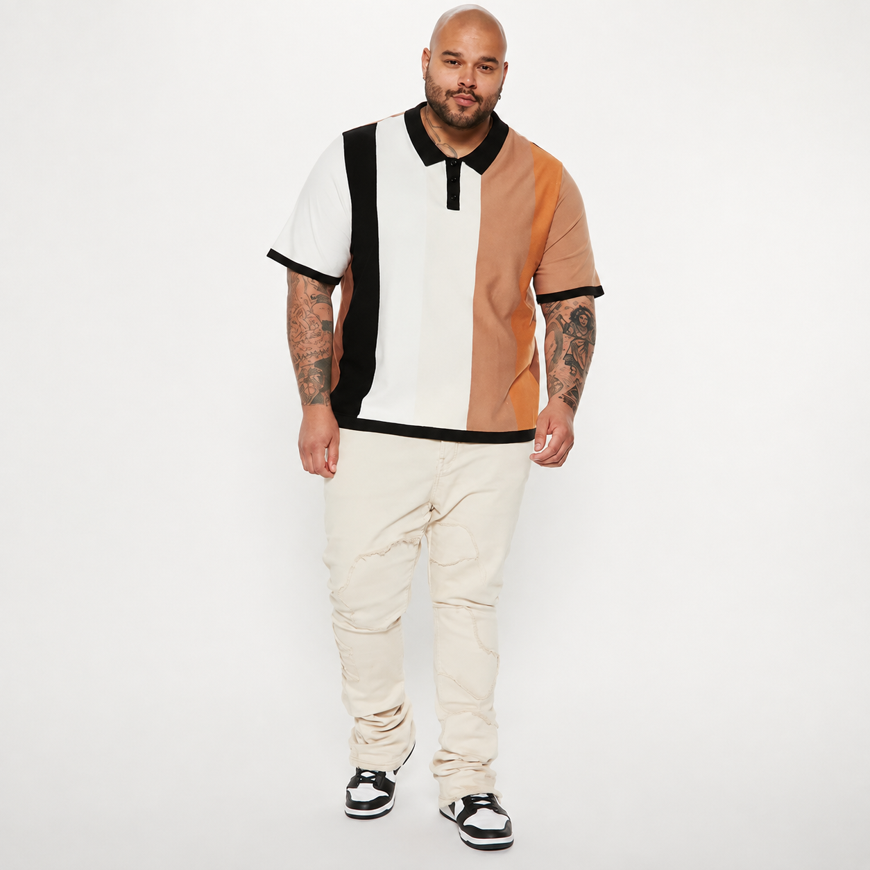 Modern Panel Design Short Sleeve Knit Polo T Shirt for Men