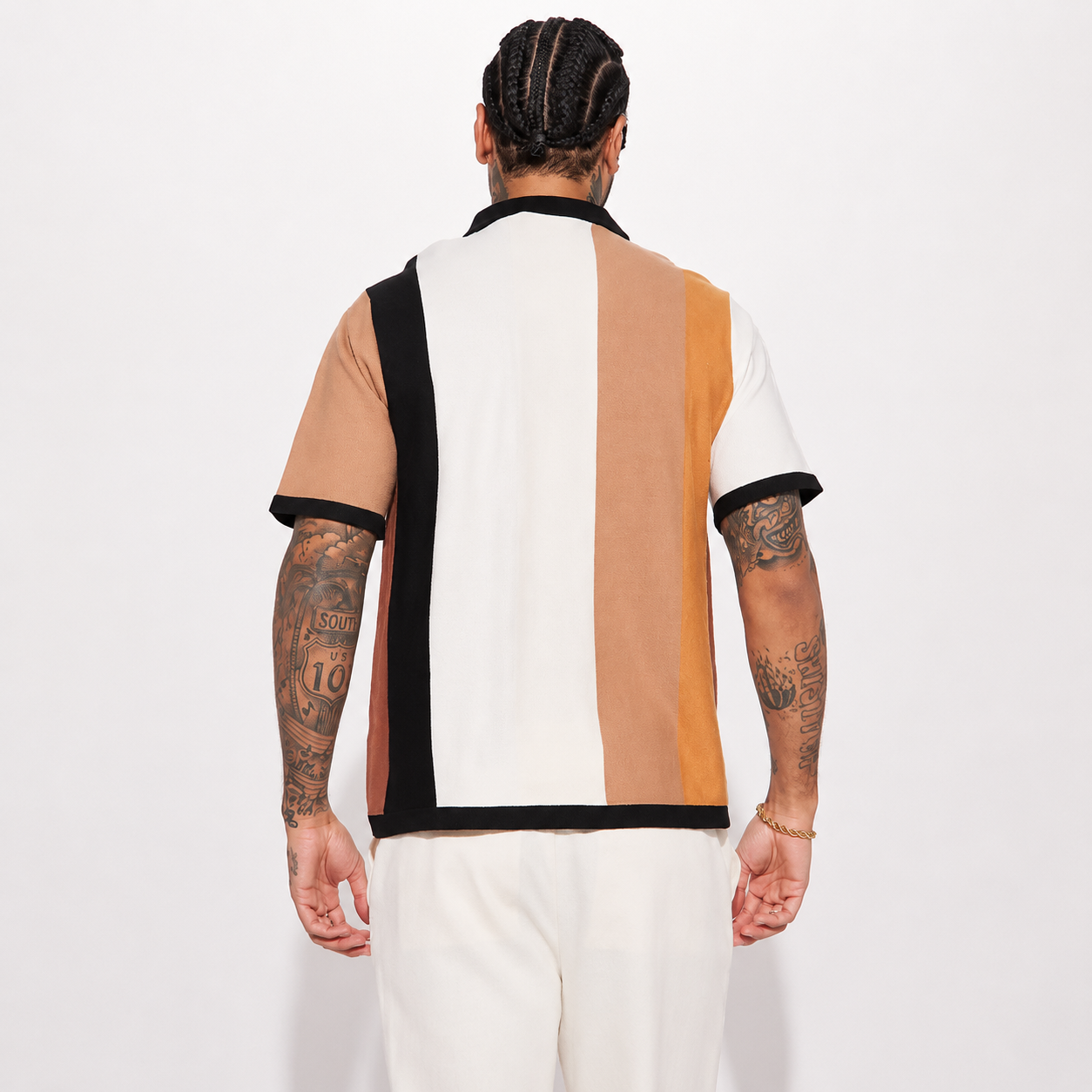 Modern Panel Design Short Sleeve Knit Polo T Shirt for Men