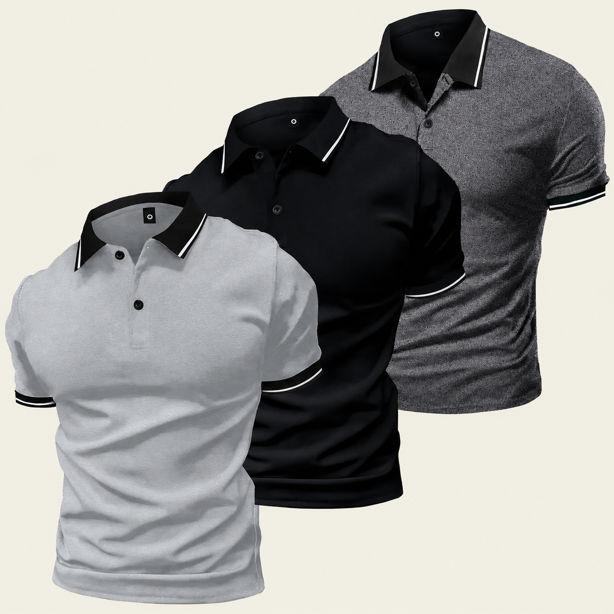 Pack of 3 Short Sleeve Polo T Shirts with Contrast Trim for Men