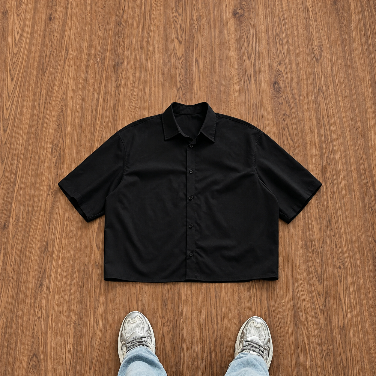 Box Fit Short Sleeve Collared Casual Shirt with Lightweight Fabric for Men