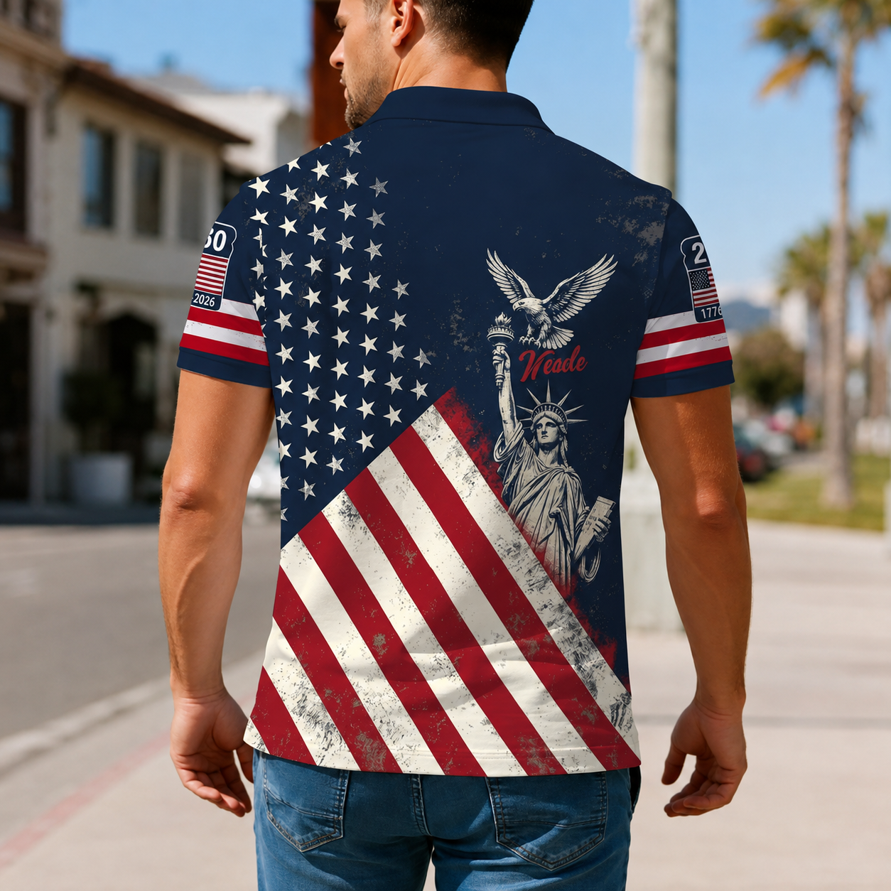 250th Anniversary American Flag Graphic Short Sleeve Polo TShirt for Men