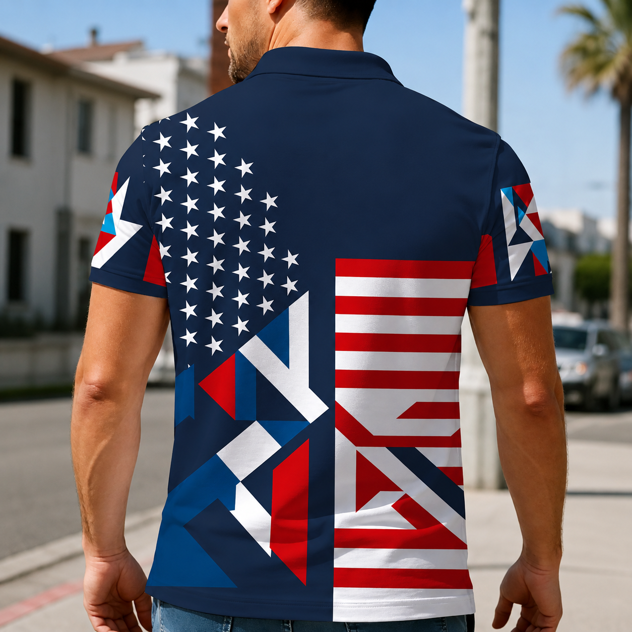 250th Anniversary American Flag Graphic Short Sleeve Polo TShirt for Men