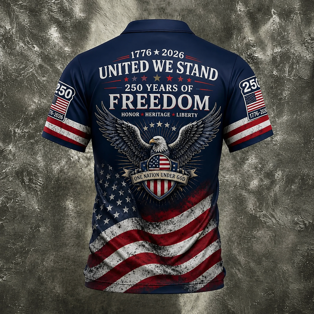 250th Anniversary American Flag Graphic Short Sleeve Polo TShirt for Men