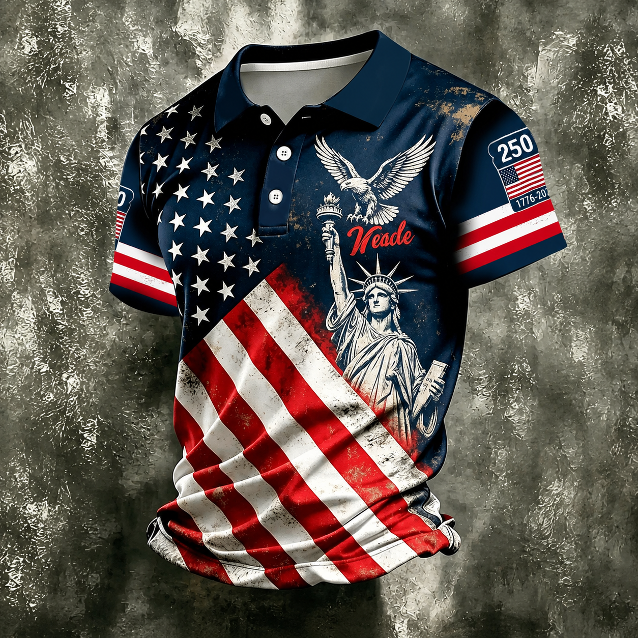 250th Anniversary American Flag Graphic Short Sleeve Polo TShirt for Men